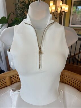 Alice + Olivia Leighton Reversible Tank In soft white. Gold hardware